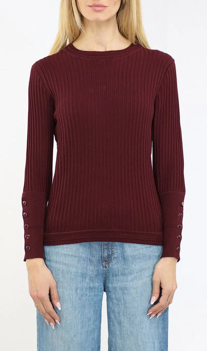 Vertical Texture Long Sleeve Sweater - Mauve Wine