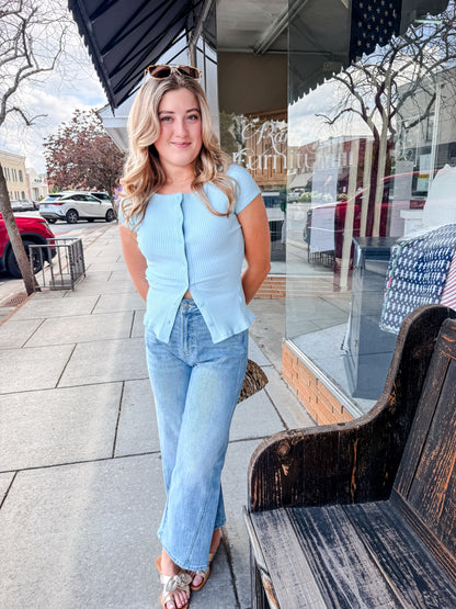 Free People Most Wanted Cardi Sweater Top - #77 Baby Blue