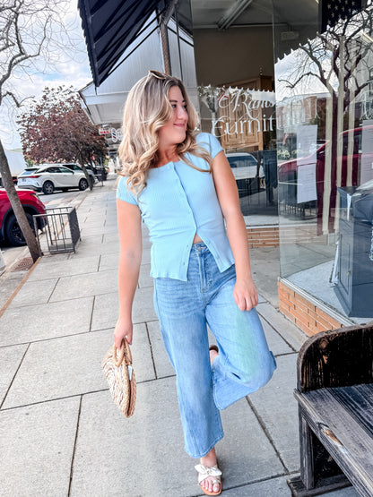 Free People Most Wanted Cardi Sweater Top - #77 Baby Blue