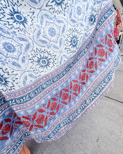 Free People Ravenna Printed Maxi Skirt/Midi Dress - Bluebird Combo