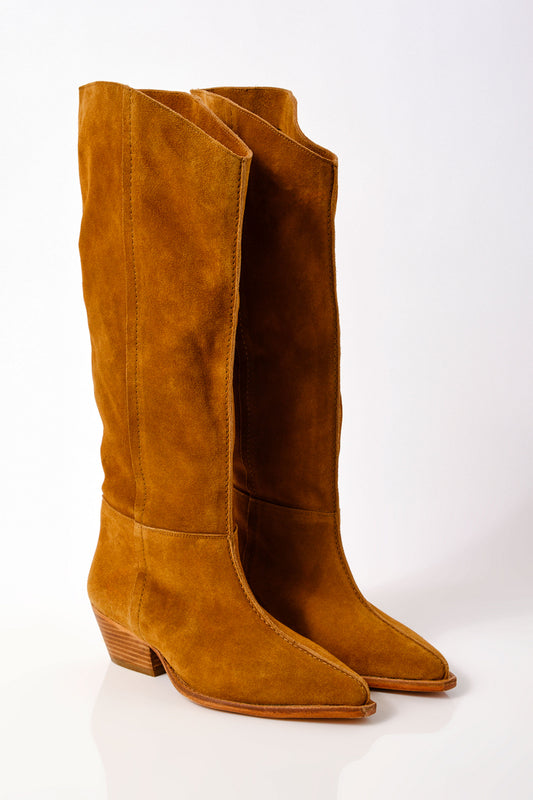 Free People Sway Low Slouch Boot - Burnt Caramel Suede