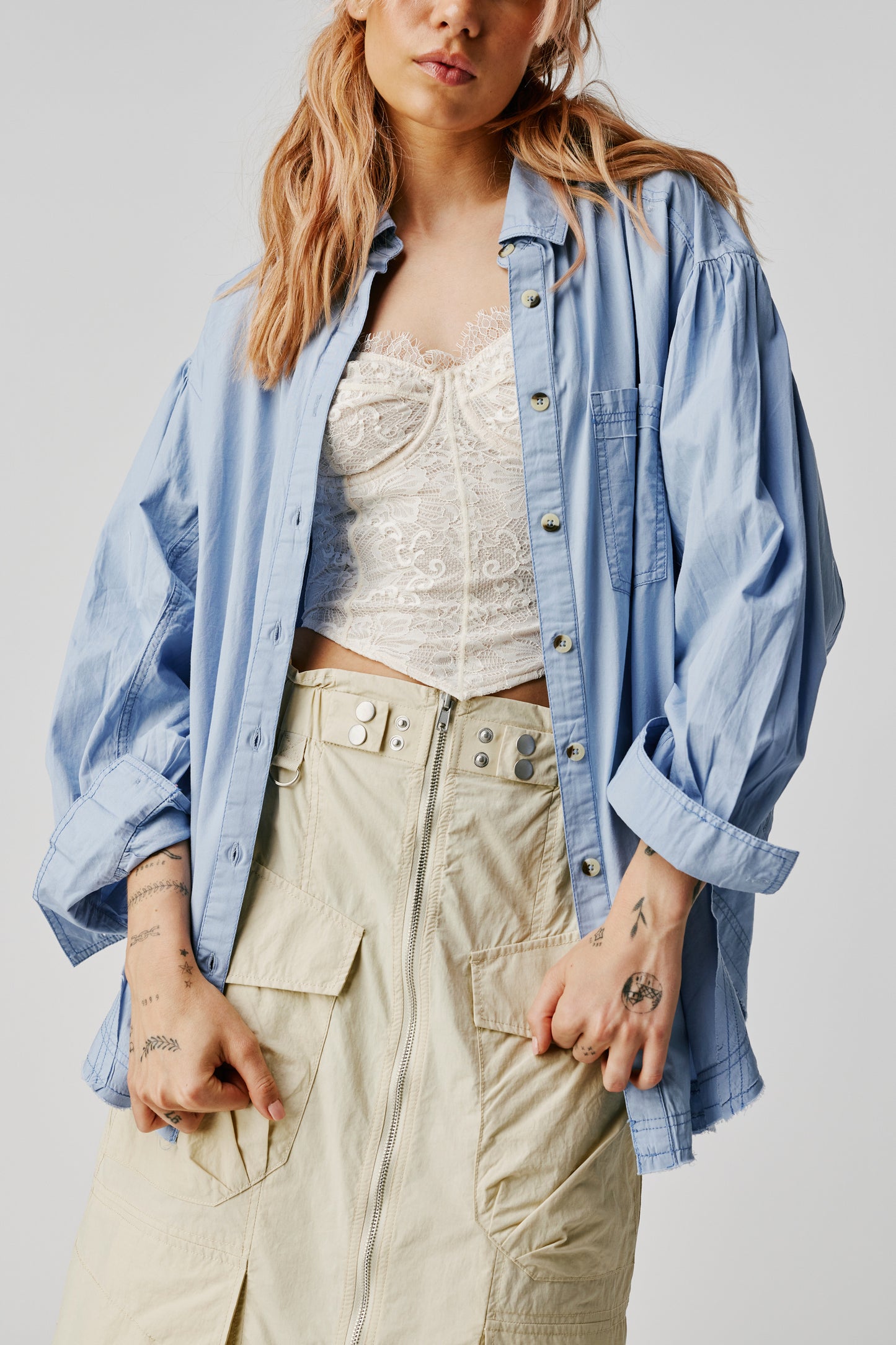 Free People Happy Hour Solid Shirt - Serene Cerulean