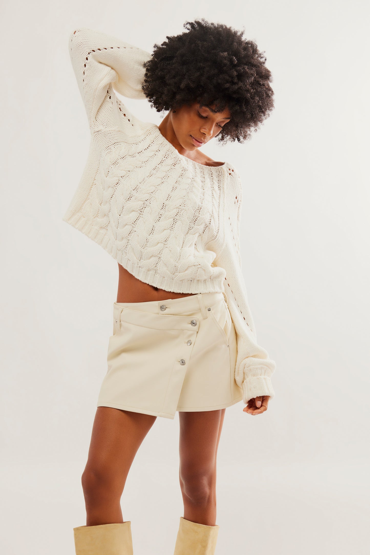 Free People Wynne Vegan Skirt - Bone