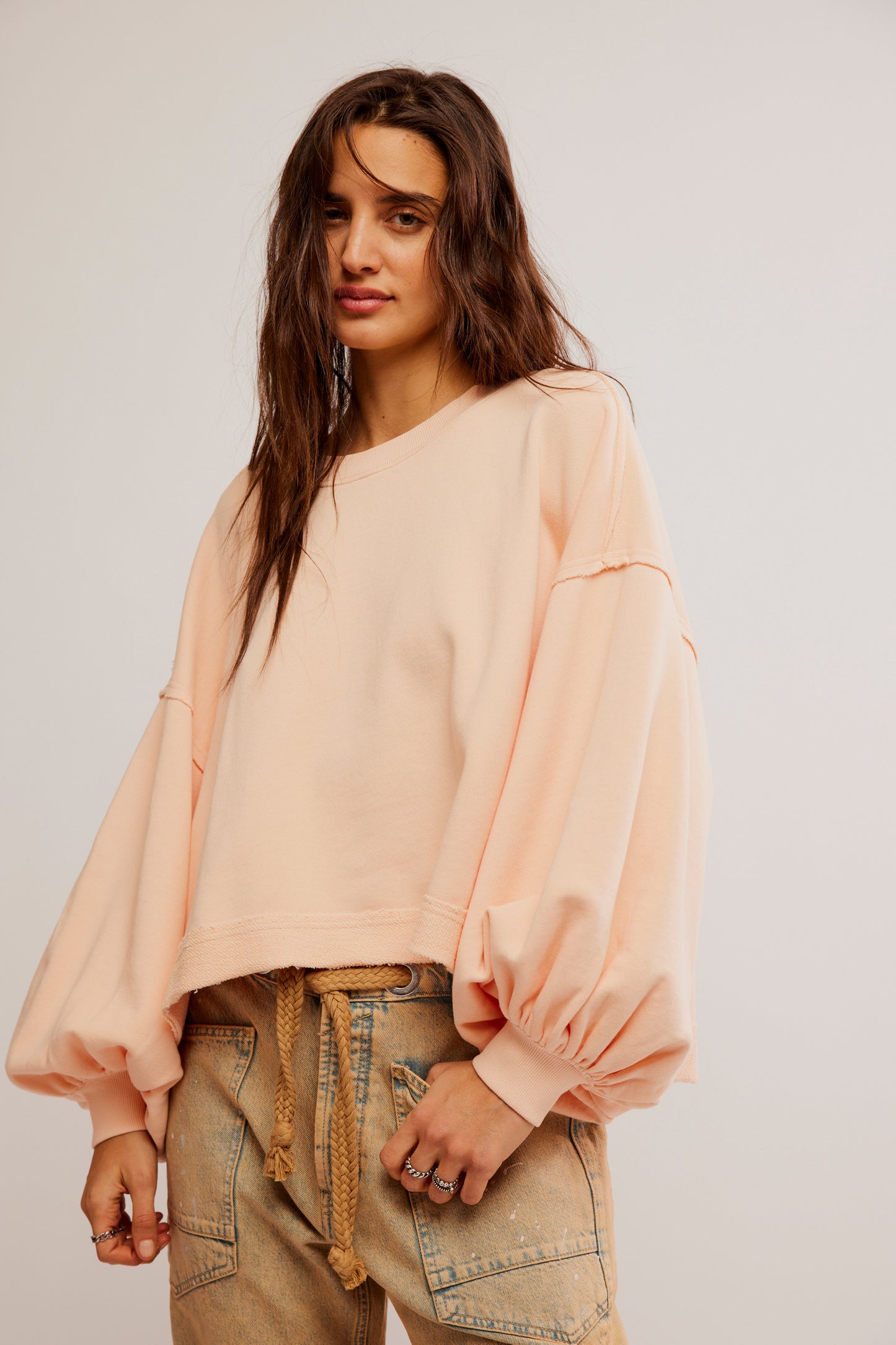 Free People Trish Sweatshirt - Summer Peach