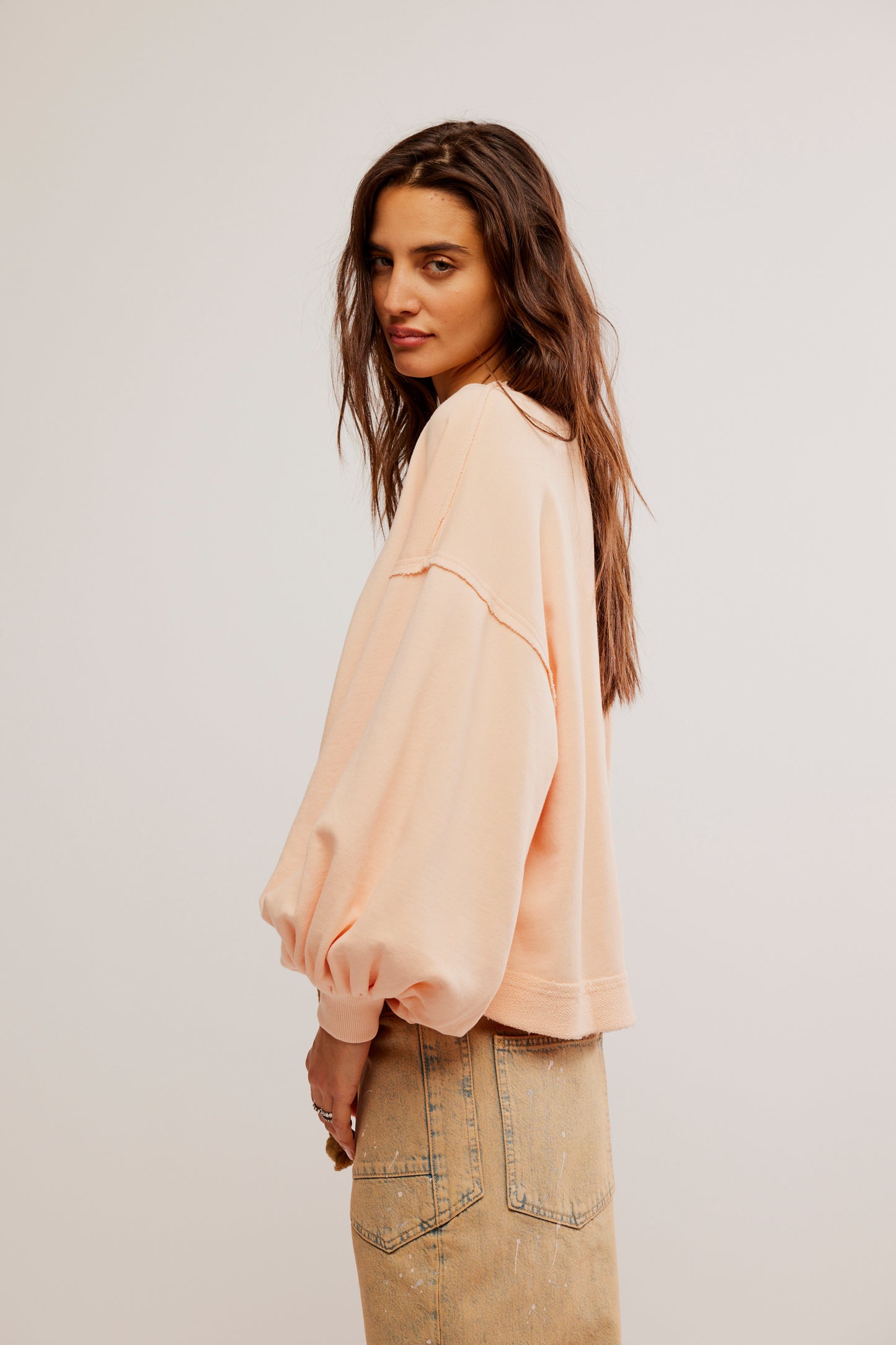 Free People Trish Sweatshirt - Summer Peach