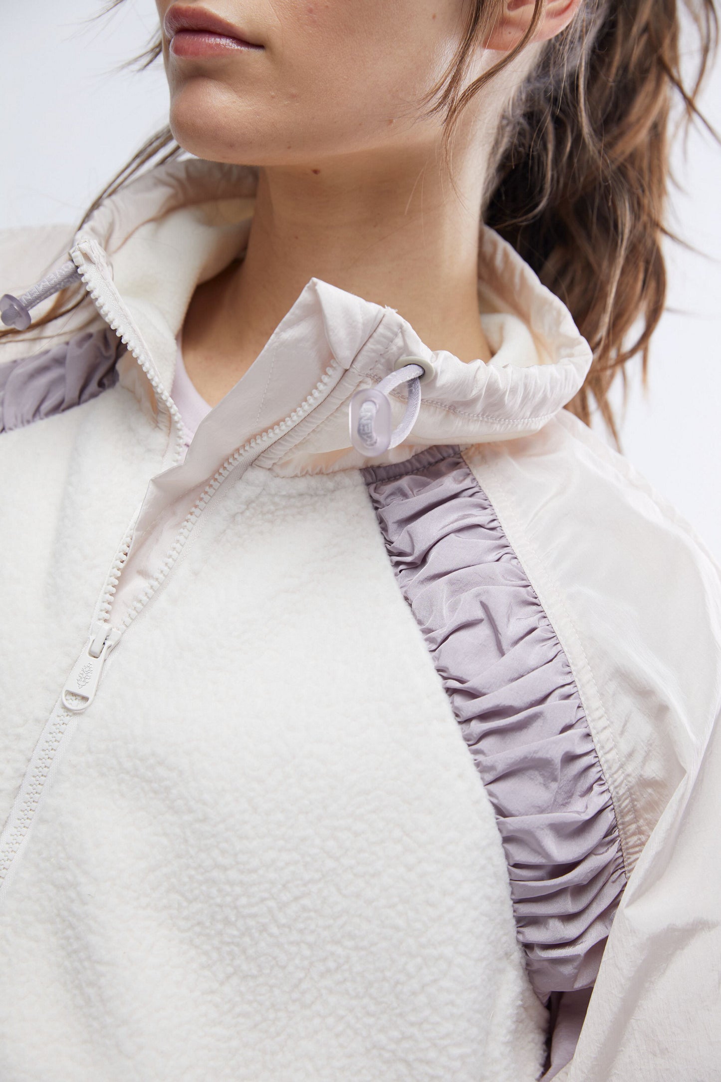 Free People Amelia Zip Up Fleece Jacket - Bleached Clay/Oyster