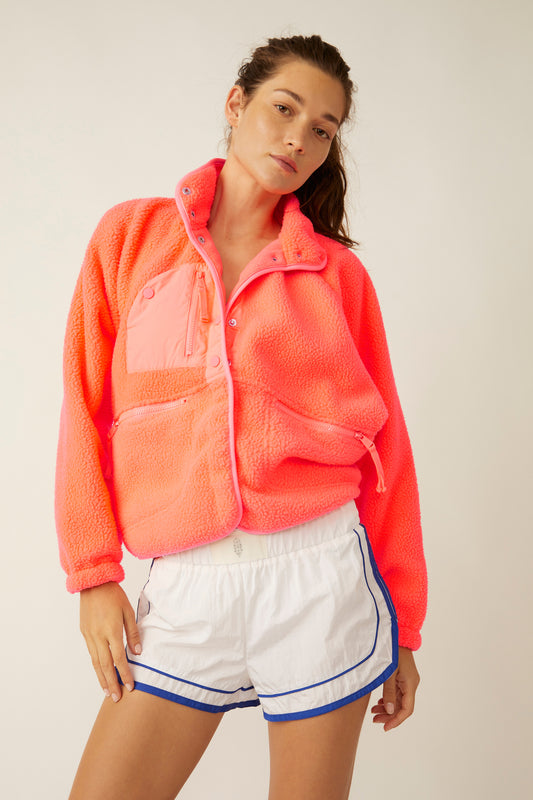 Free People Hit the Slopes Fleece Jacket - Neon Coral