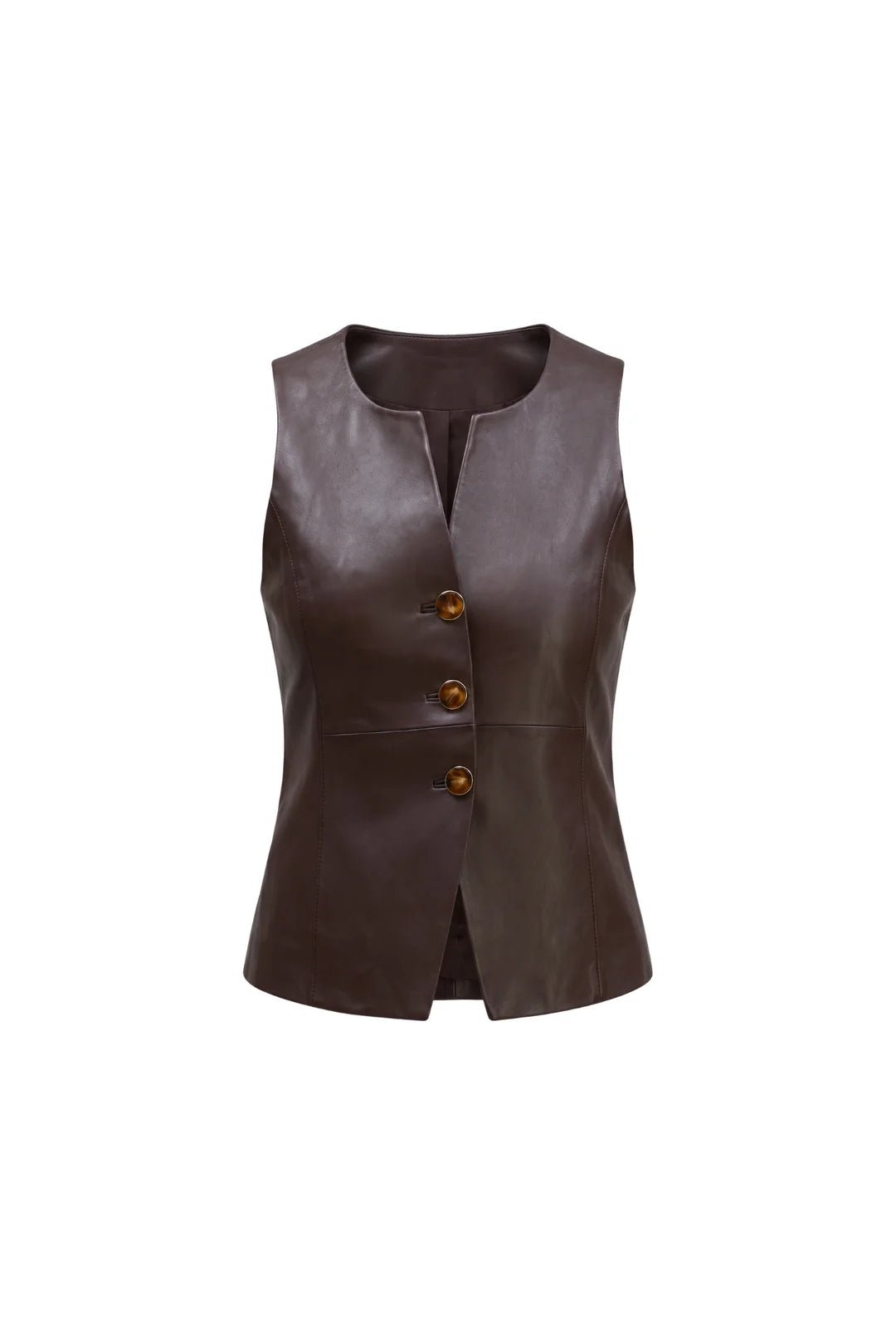 Oliver Leather Vest Top - Espresso