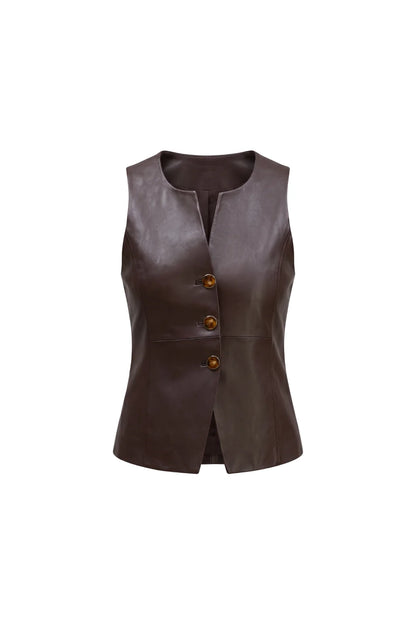 Oliver Leather Vest Top - Espresso