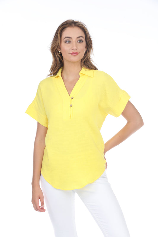 Harmony Flowy V-Neck Shirt - Yellow