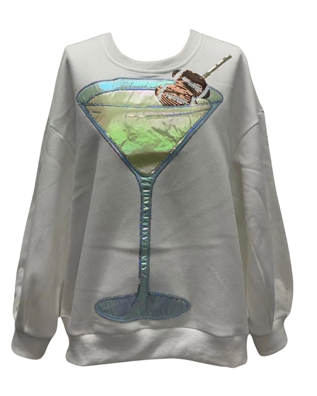 Queen of Sparkles White Football Olive Martini Sweatshirt