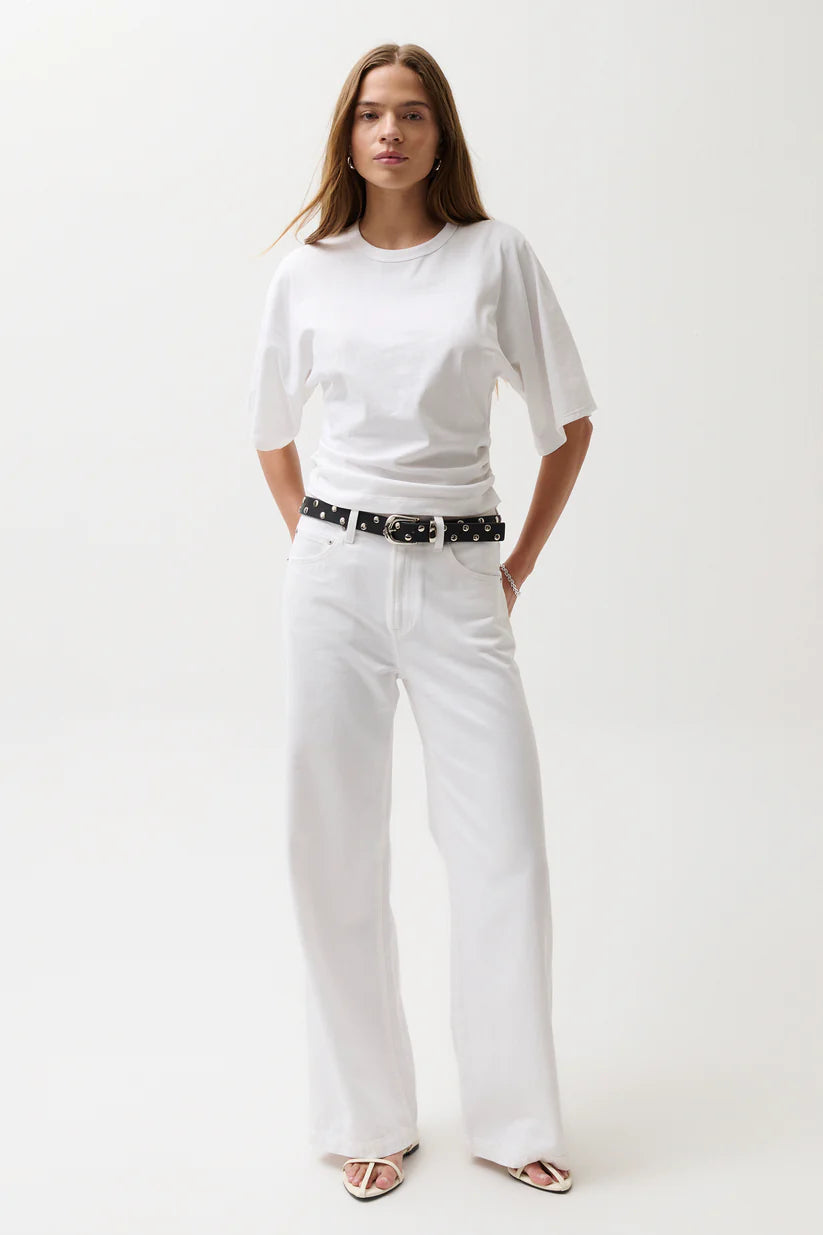 Jadyn Low Slung Palazzo Jean - Vivid White