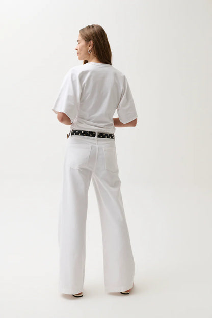 Jadyn Low Slung Palazzo Jean - Vivid White