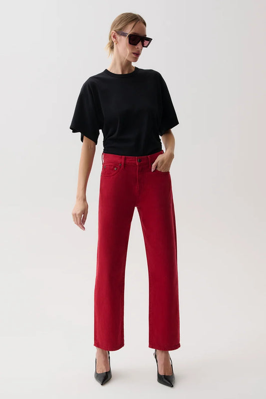 Lexi Mid Rise Bowed Straight Jean - Savvy Red