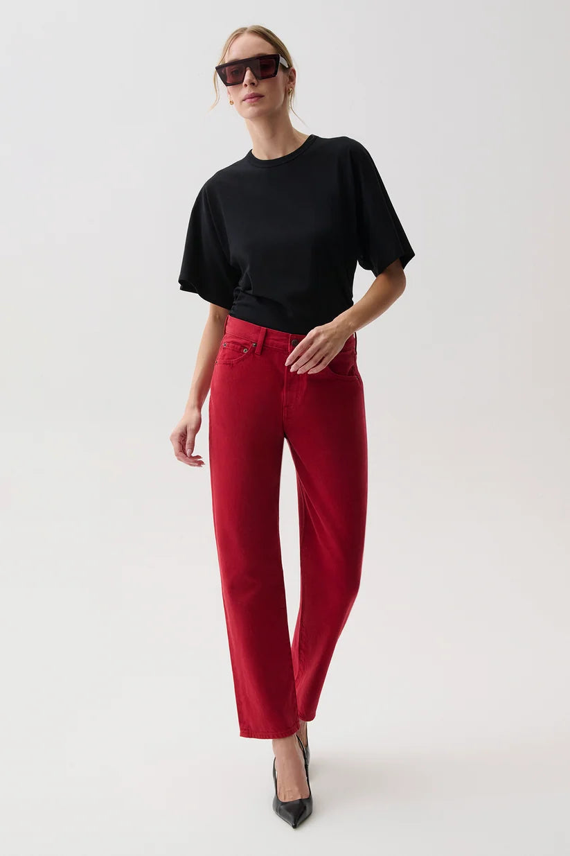 Lexi Mid Rise Bowed Straight Jean - Savvy Red
