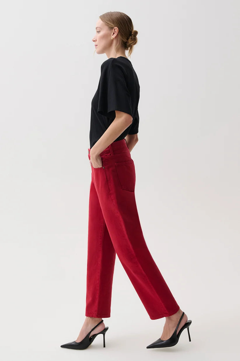 Lexi Mid Rise Bowed Straight Jean - Savvy Red