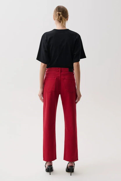 Lexi Mid Rise Bowed Straight Jean - Savvy Red