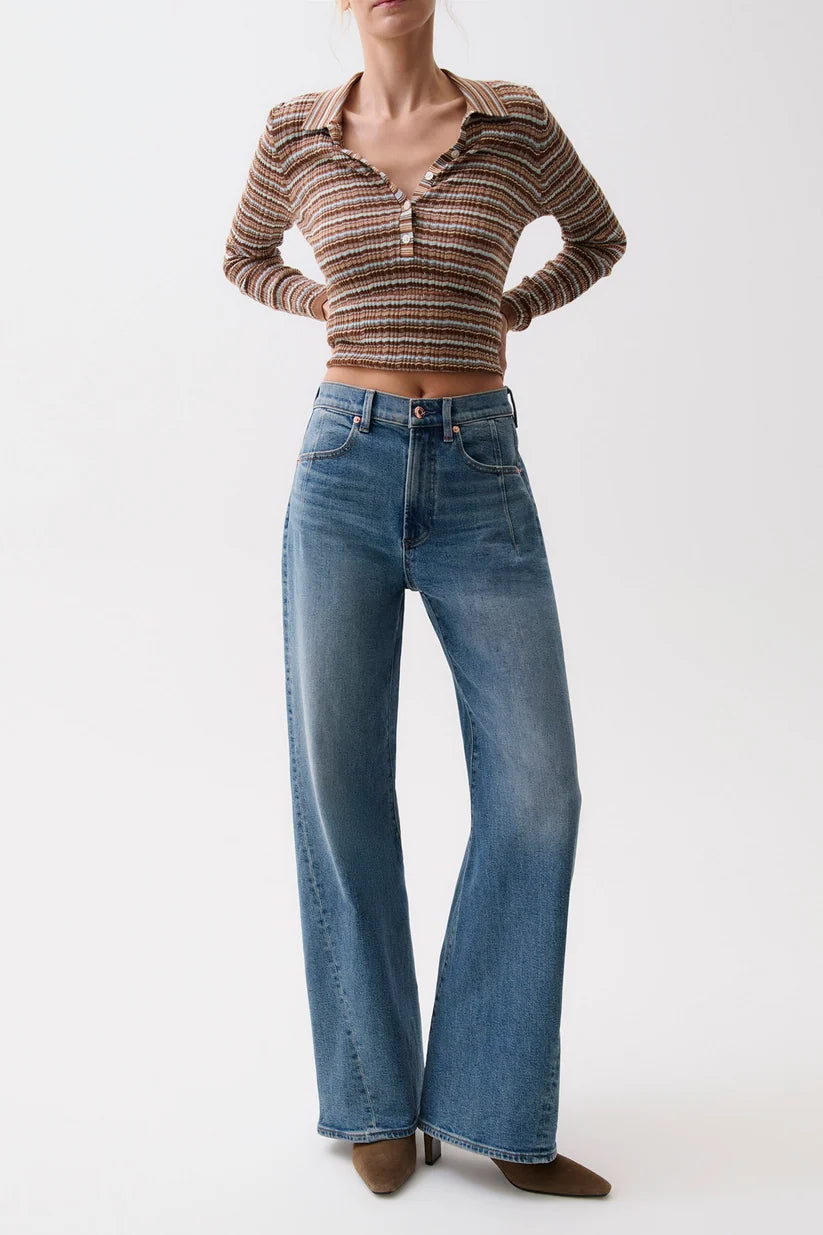 Kyra High Rise Bowed Wide Leg Jean - Eureka