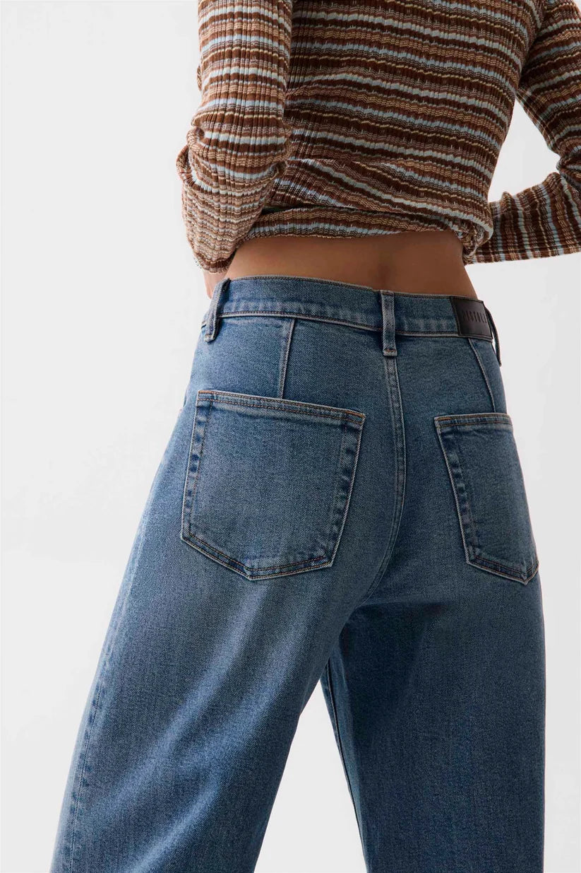 Kyra High Rise Bowed Wide Leg Jean - Eureka
