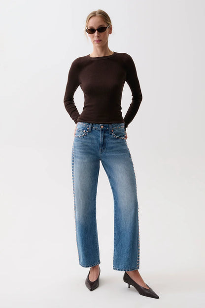 Lexi Mid Rise Bowed Straight Jean - Star Studded