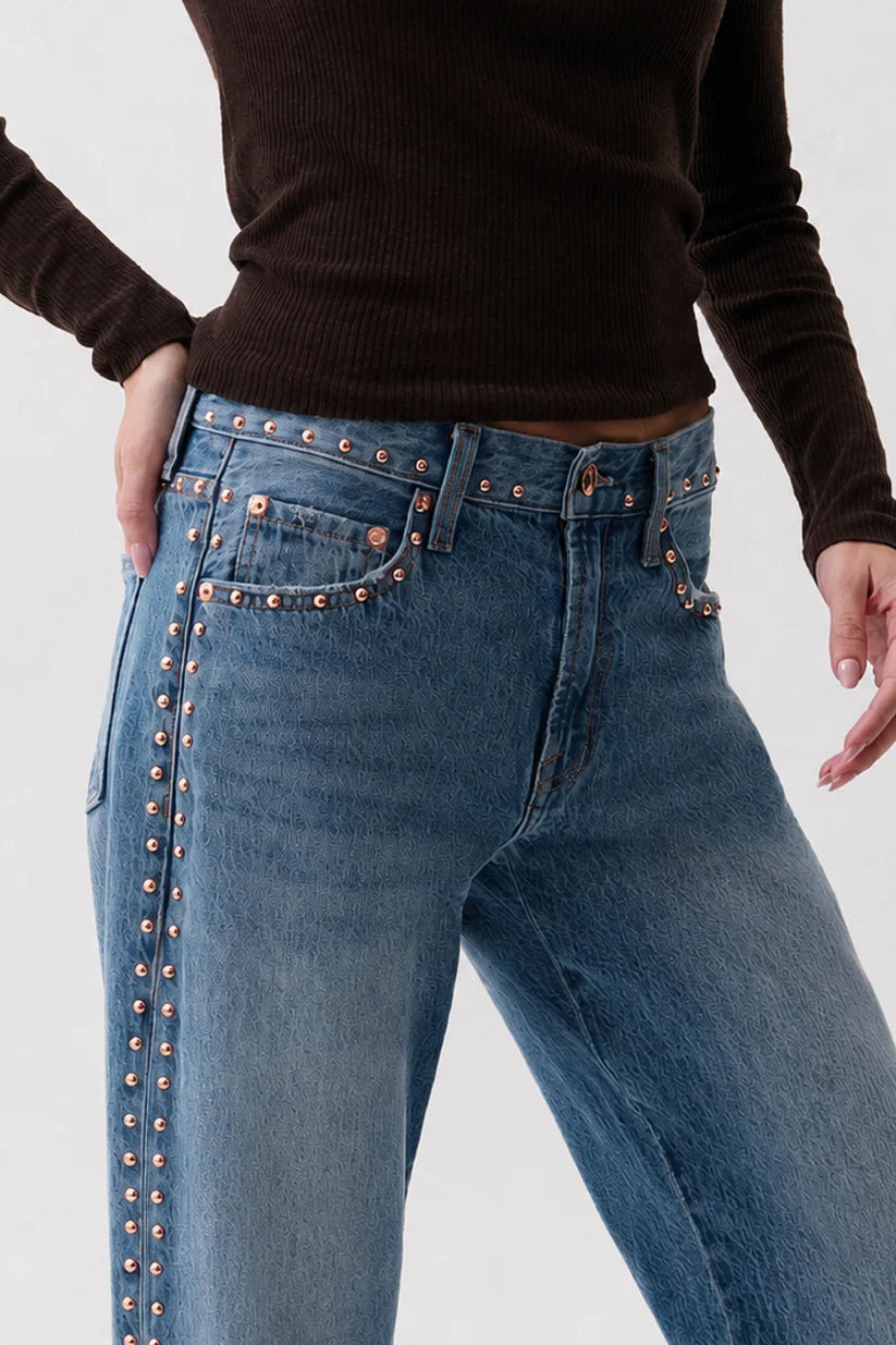 Lexi Mid Rise Bowed Straight Jean - Star Studded