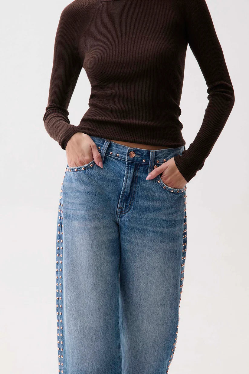 Lexi Mid Rise Bowed Straight Jean - Star Studded