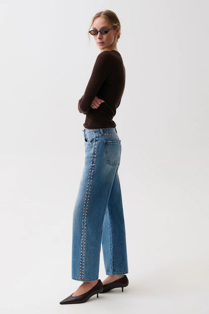 Lexi Mid Rise Bowed Straight Jean - Star Studded