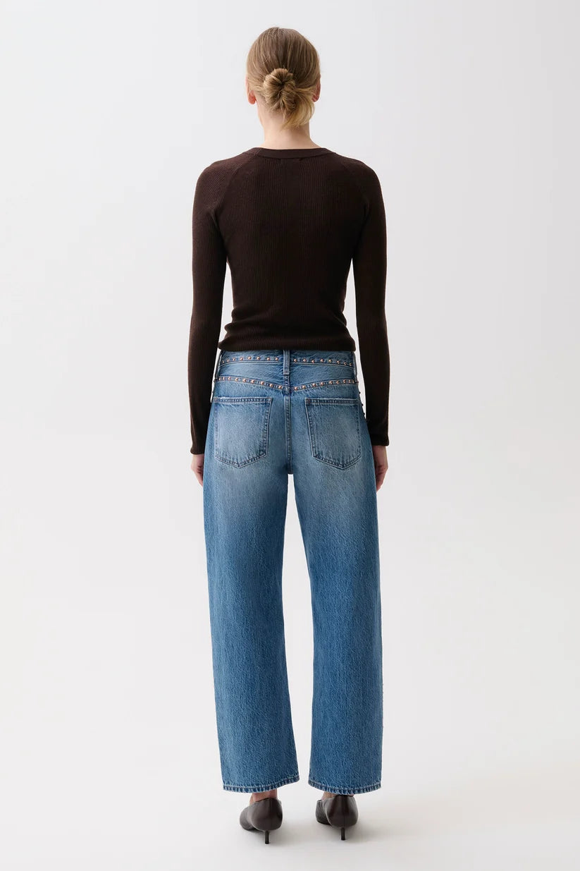 Lexi Mid Rise Bowed Straight Jean - Star Studded