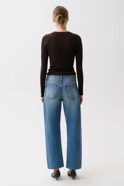 Lexi Mid Rise Bowed Straight Jean - Star Studded