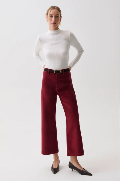 Penny Crop High Rise Wide Leg Crop Jean - Deep Crimson