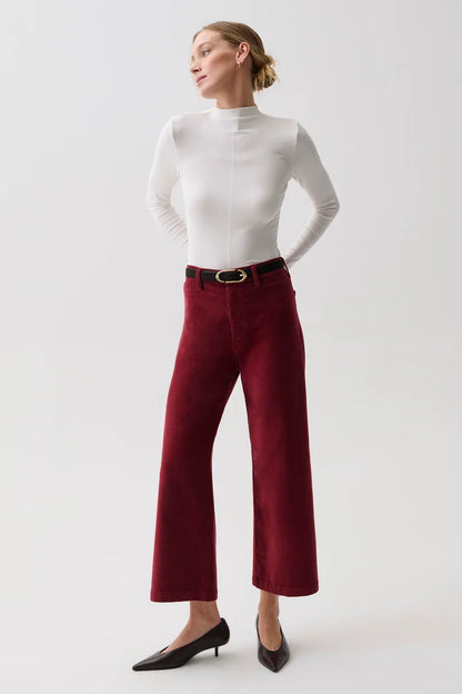 Penny Crop High Rise Wide Leg Crop Jean - Deep Crimson