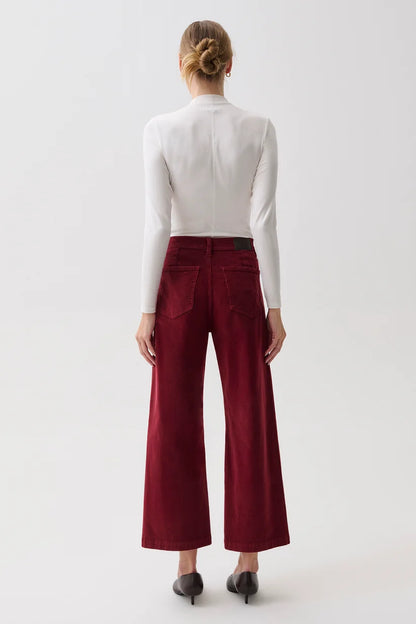 Penny Crop High Rise Wide Leg Crop Jean - Deep Crimson