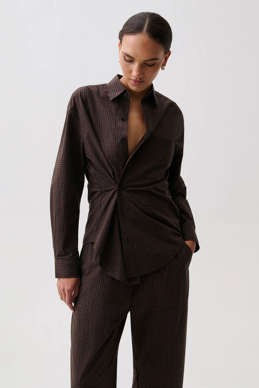 Mila Long Sleeve Button Down Wrap Top - Hot Toddy