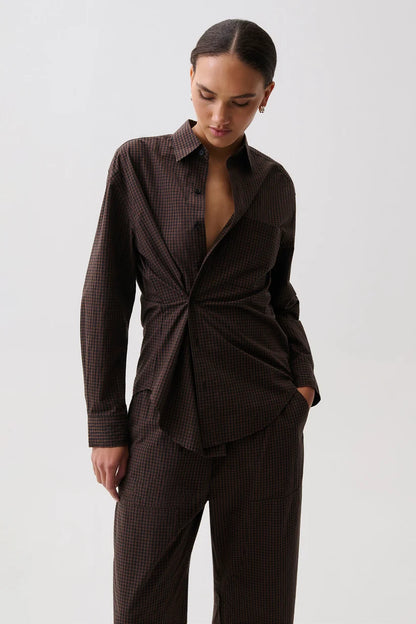Mila Long Sleeve Button Down Wrap Top - Hot Toddy