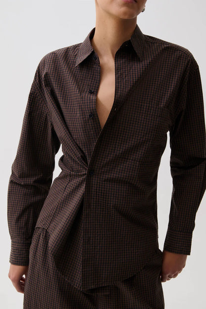 Mila Long Sleeve Button Down Wrap Top - Hot Toddy
