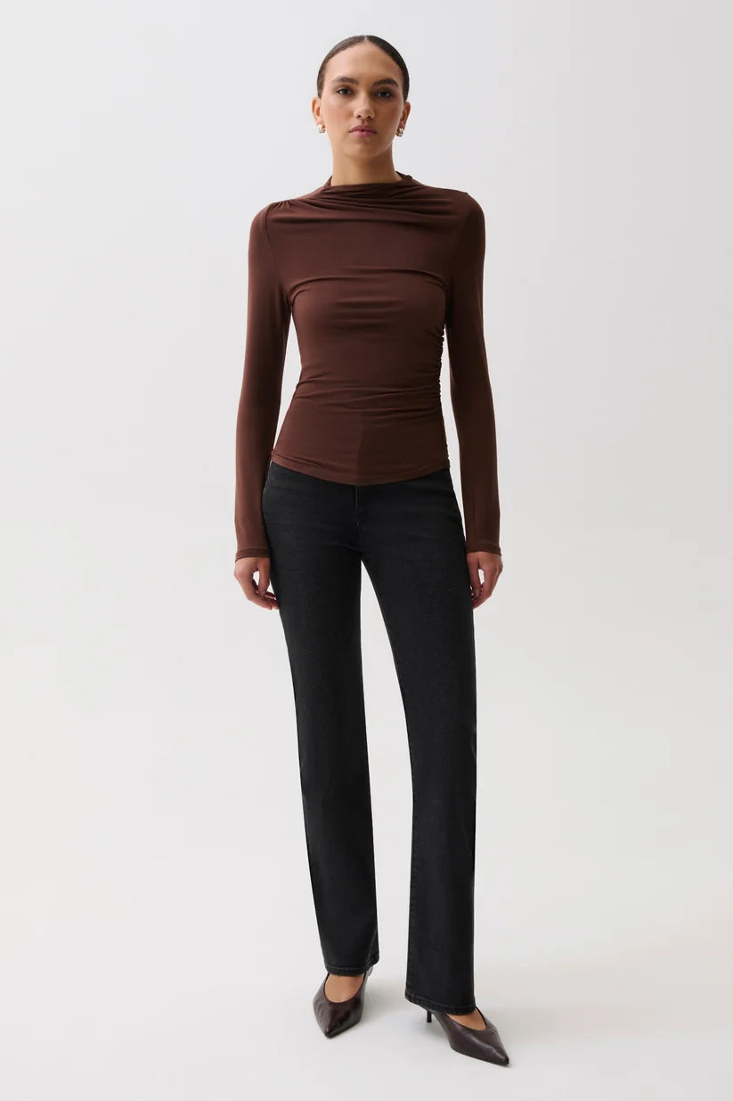 Nathalia Long Sleeve Draped Mock Neck Top - Woodland