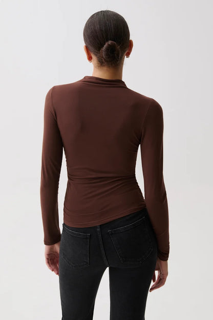 Nathalia Long Sleeve Draped Mock Neck Top - Woodland