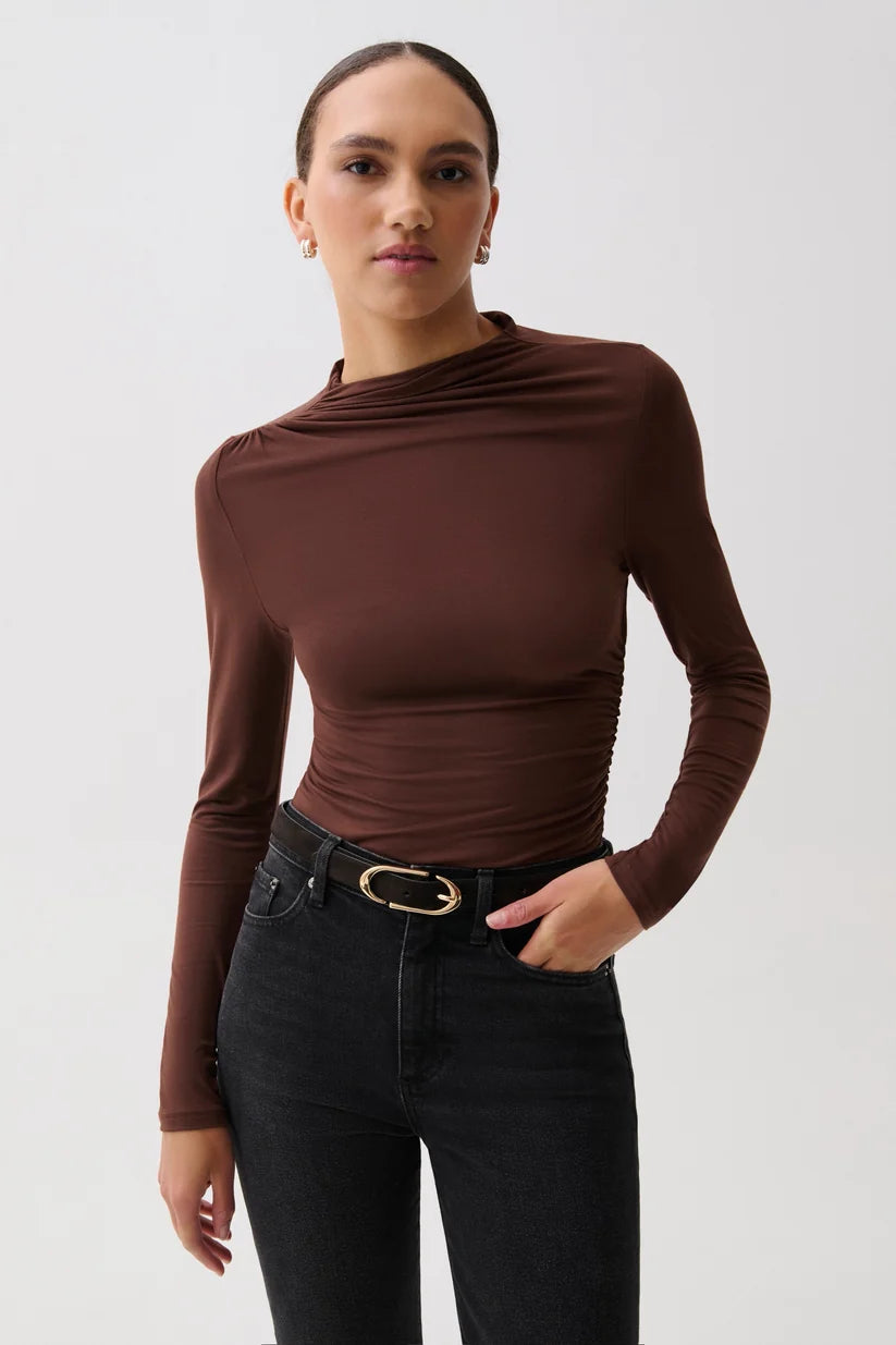 Nathalia Long Sleeve Draped Mock Neck Top - Woodland