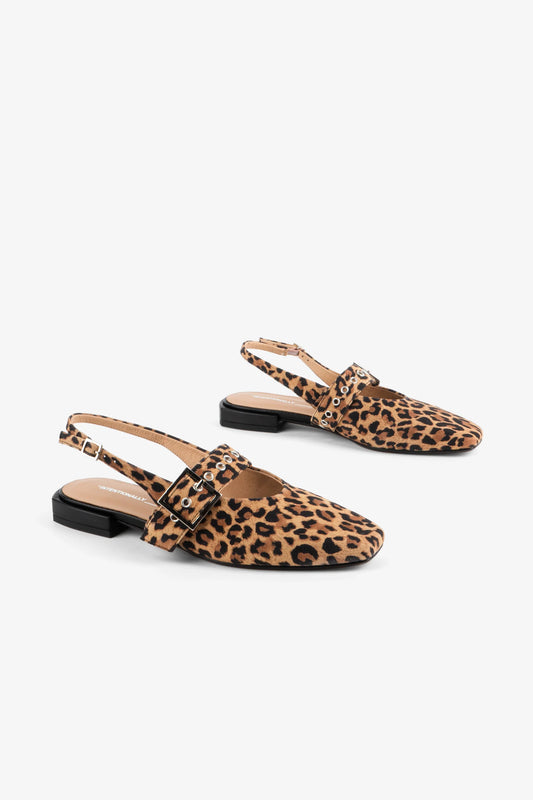 Pearl Suede Slingback Ballet Flat Shoe - Loepard