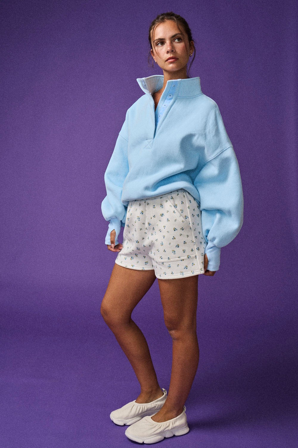 Cora Floral Shorts - Ivory/Blue