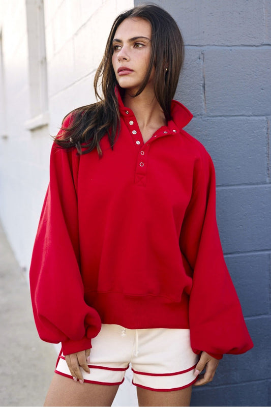Piper Snap Button Collared Sweater - Red