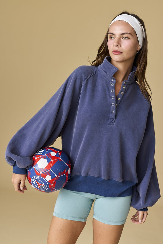 Piper Snap Button Collared Sweater - Navy