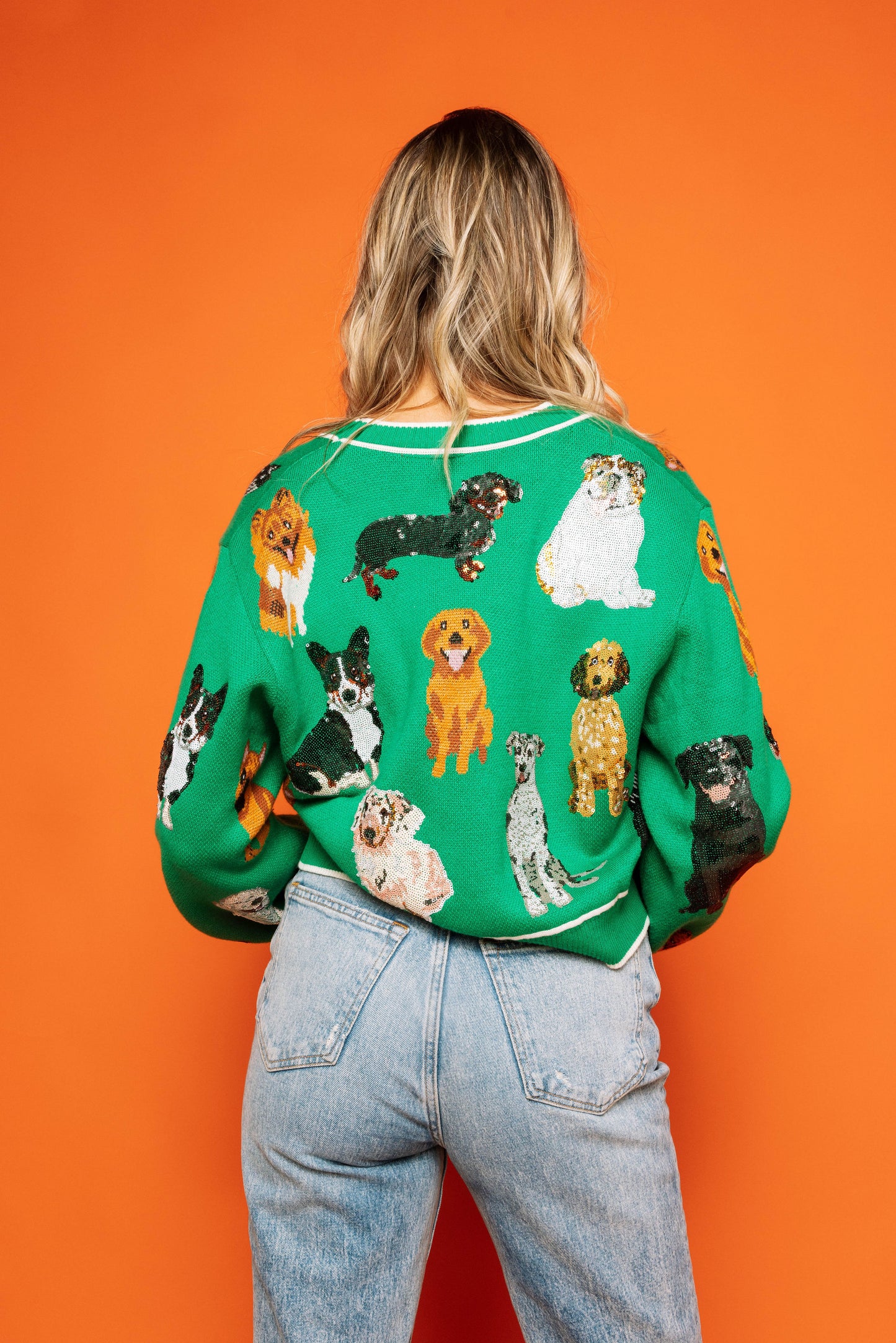 Queen of Sparkles Green Dog Button Up Cardigan