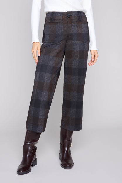 Bold Check Knit Cropped Straight Leg Pant - Carbon Combo