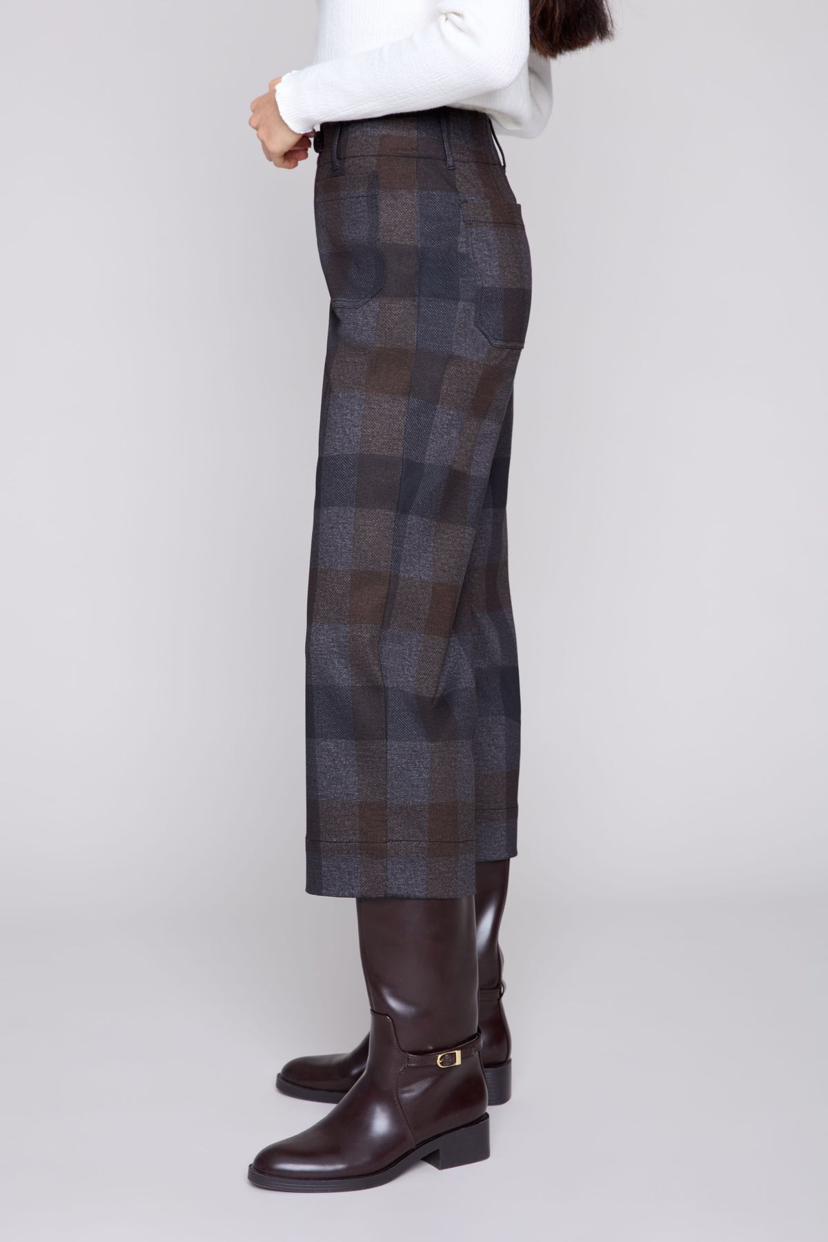 Bold Check Knit Cropped Straight Leg Pant - Carbon Combo