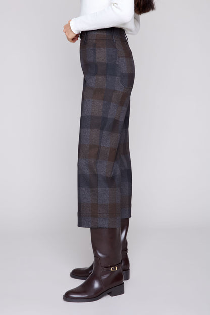 Bold Check Knit Cropped Straight Leg Pant - Carbon Combo