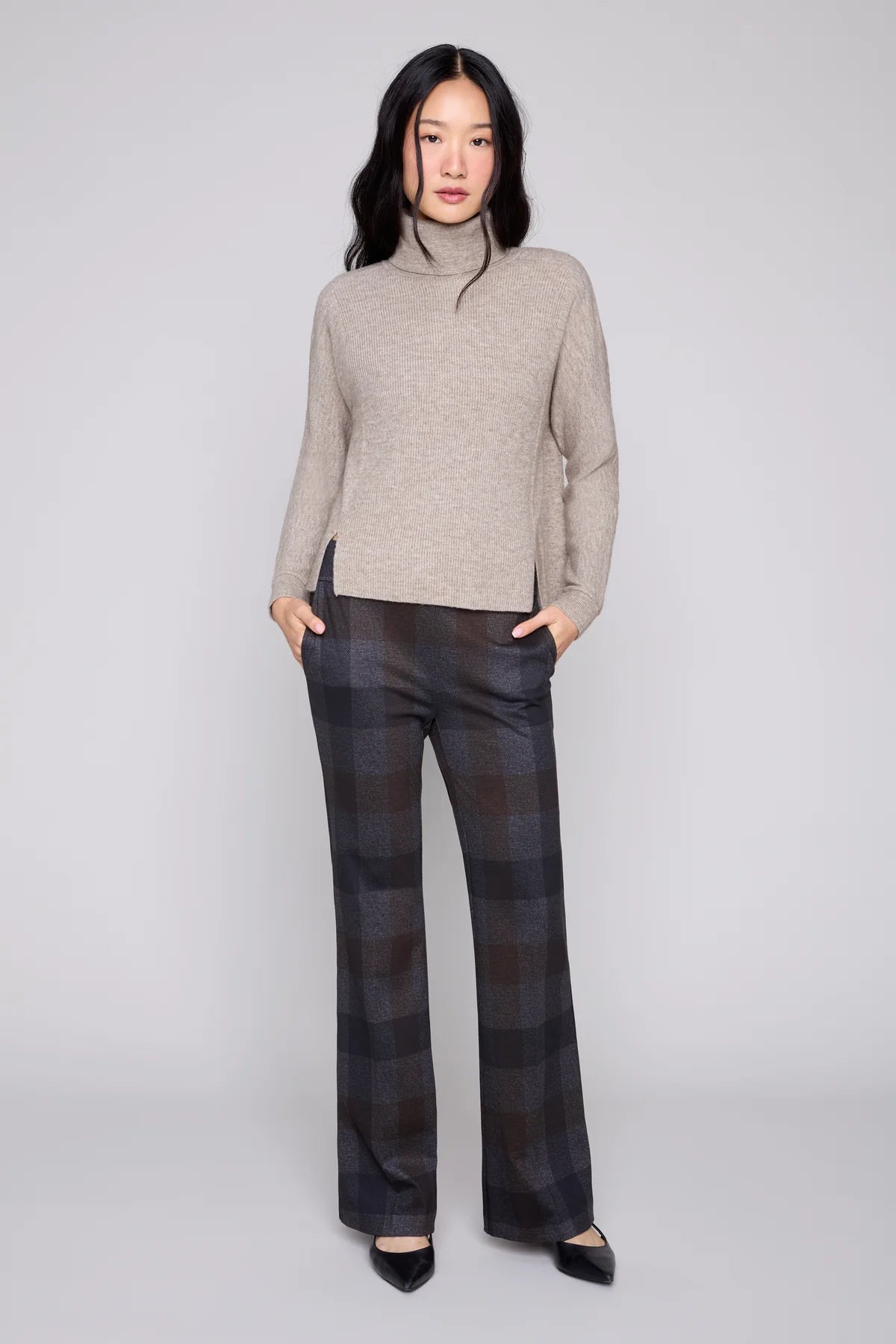 Bold Check Knit Pull On Pant - Carbon Combo