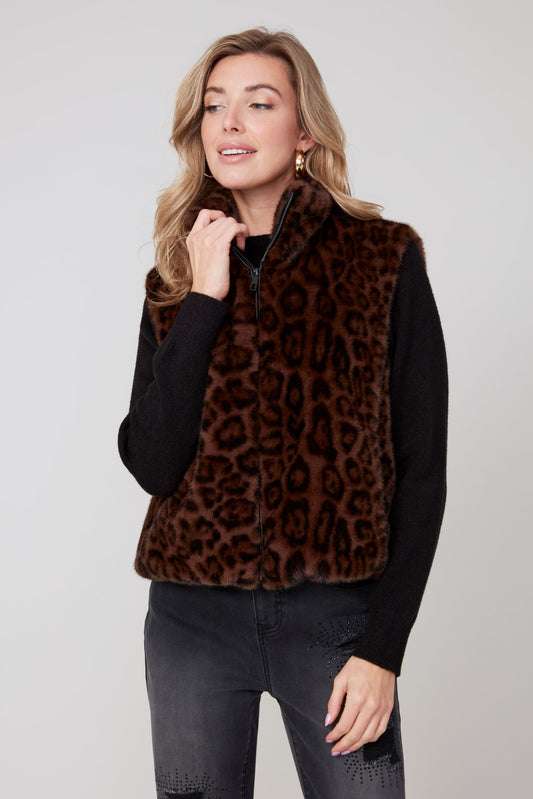 Leopard Vegan Fur Vest - Chestnut