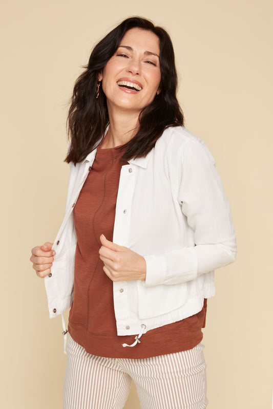 Soft Tencel Long Sleeve Cropped Jacket - White