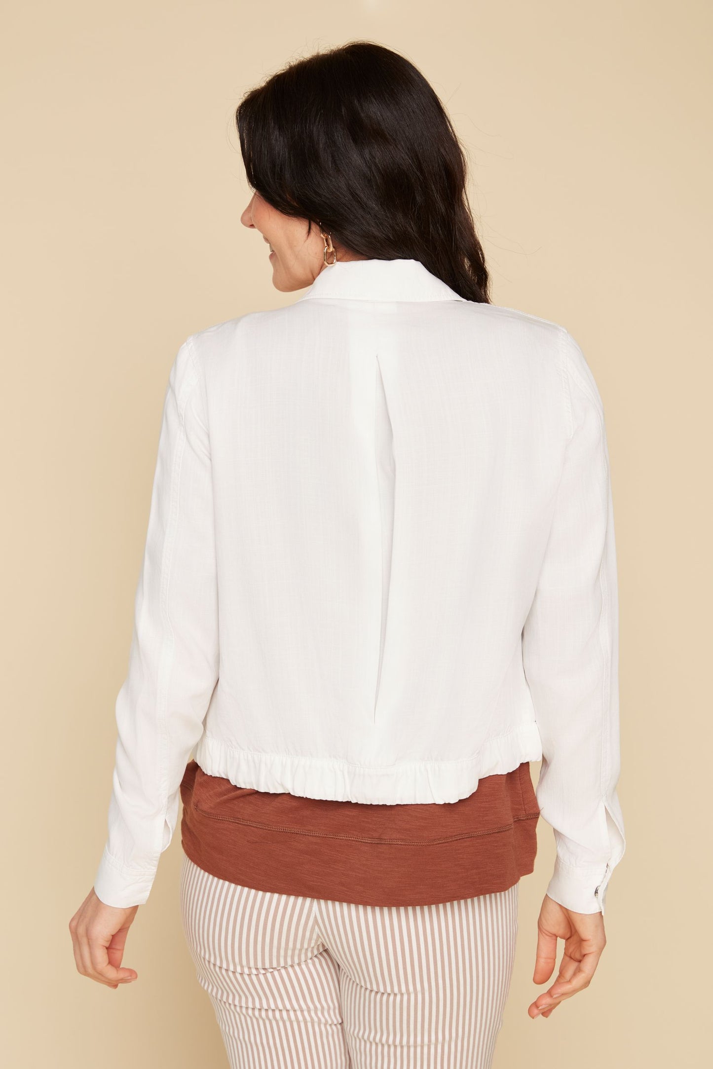 Soft Tencel Long Sleeve Cropped Jacket - White